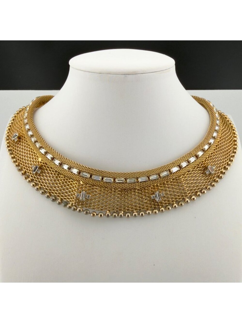 Vintage Hattie Carnegie Mesh Collar Necklace Gold Tone Rhinestone READ